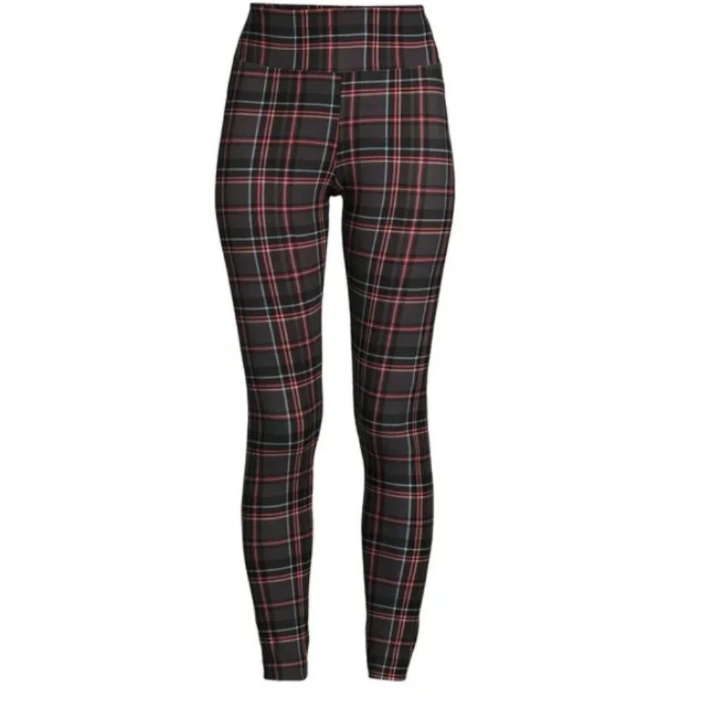 Women’s XXXL Black Plaid Leggings High Waisted Stretchy Skinny Pants for Casual